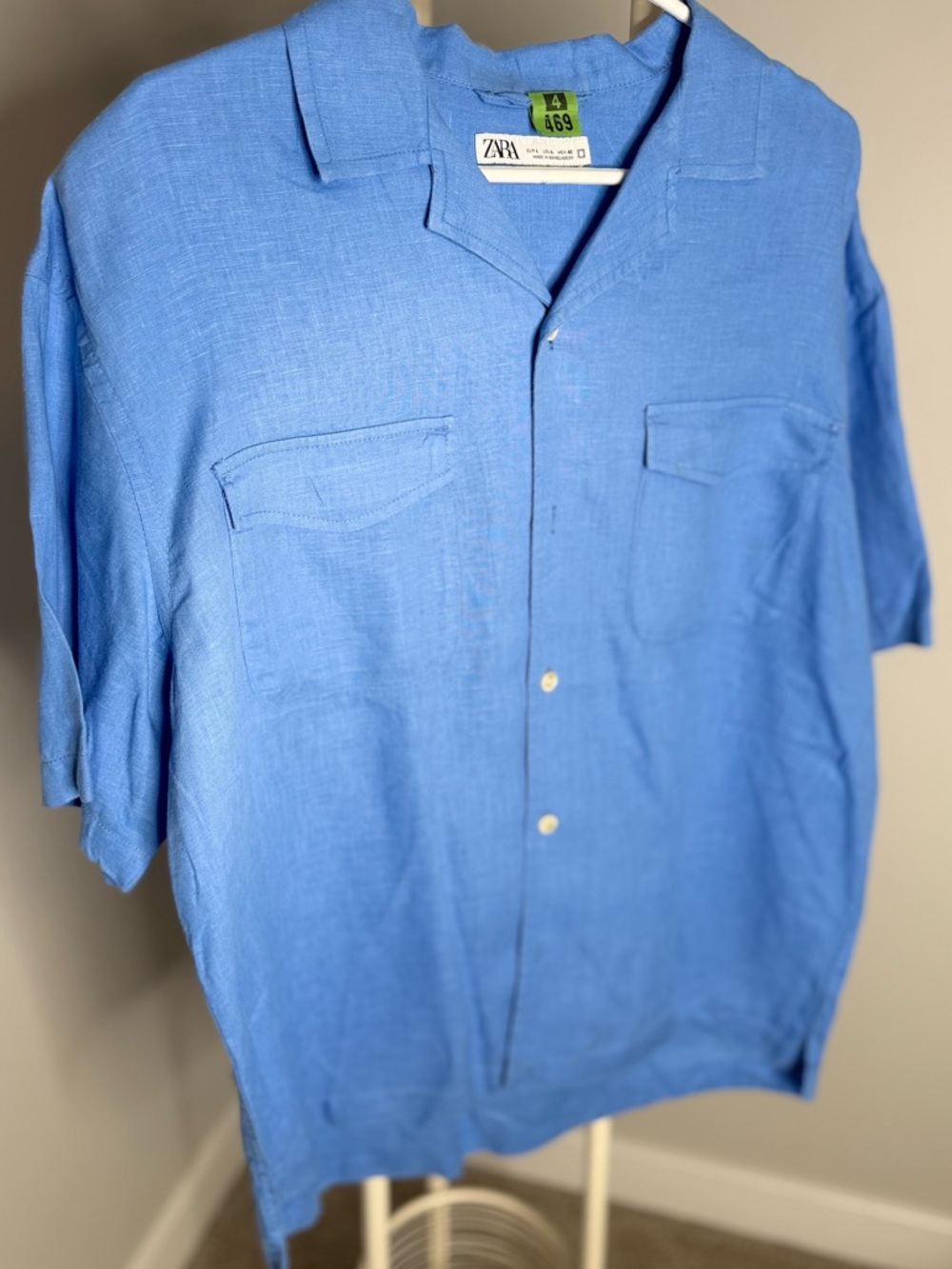 Zara Men’s Short Sleeve Button-Down Shirt in Bright Blue